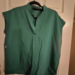 Figs Green Scrub set Boxy Blouse with Mandarin Collar and Pant